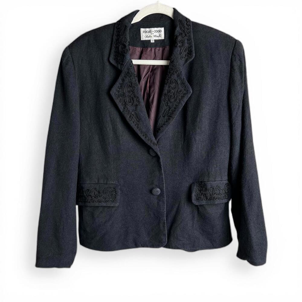 Women's Embroidered Black Blazer Jacket